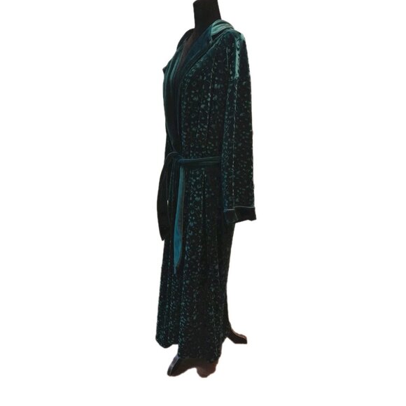 Vtg Cabernet Velvet Burnout Floral Emerald Luxurious Holiday Sz Large Comfy Robe - Picture 3 of 8